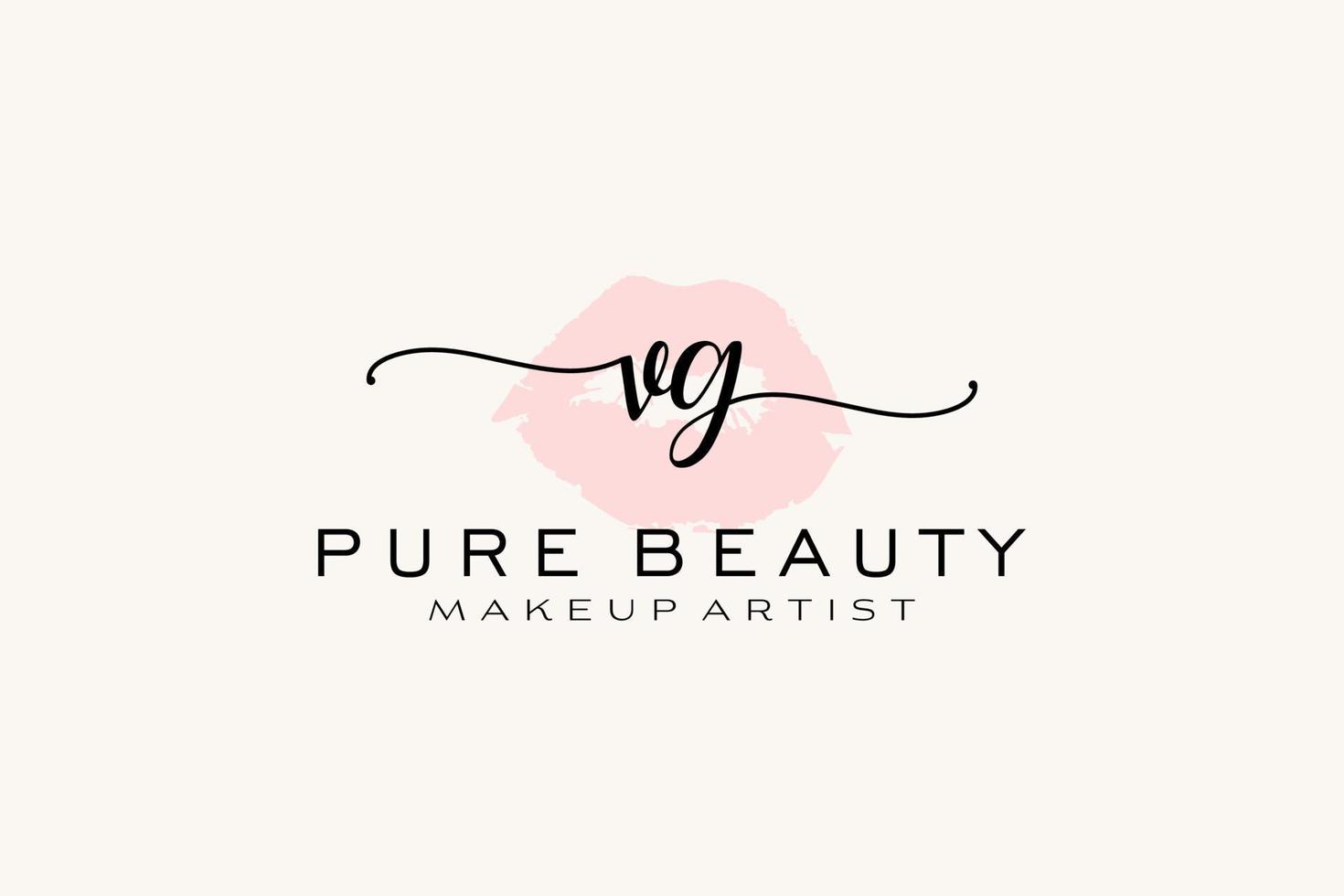 Initial VG Watercolor Lips Premade Logo Design, Logo for Makeup Artist Business Branding, Blush Beauty Boutique Logo Design, Calligraphy Logo with creative template. vector