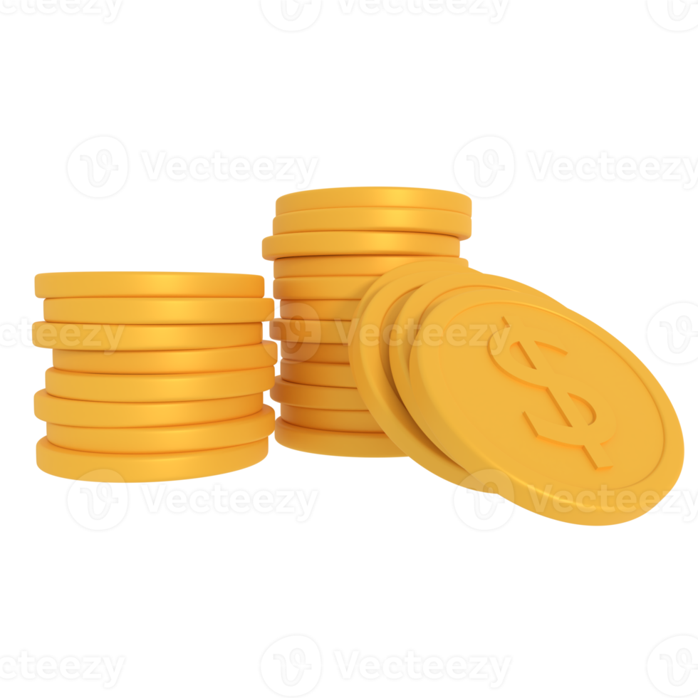 3d illustration about pile of dollar coins png