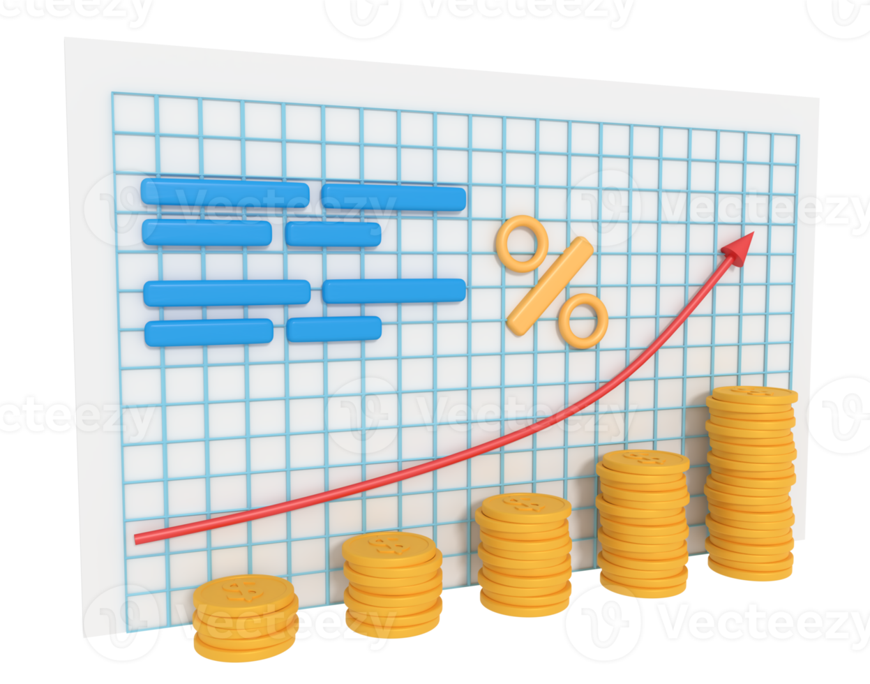 Ilustración 3d de gráfico financiero creciente png