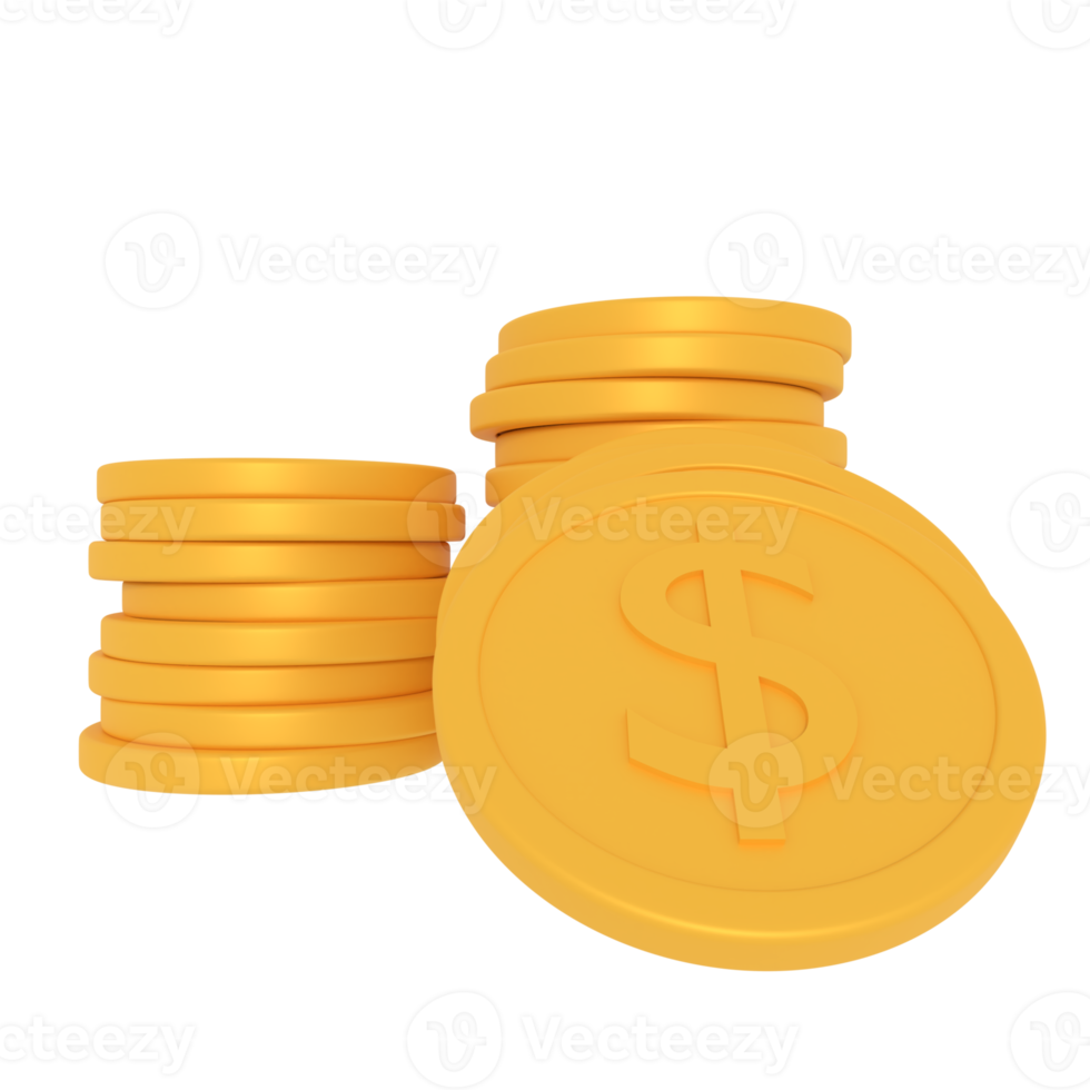 3d illustration about pile of dollar coins png