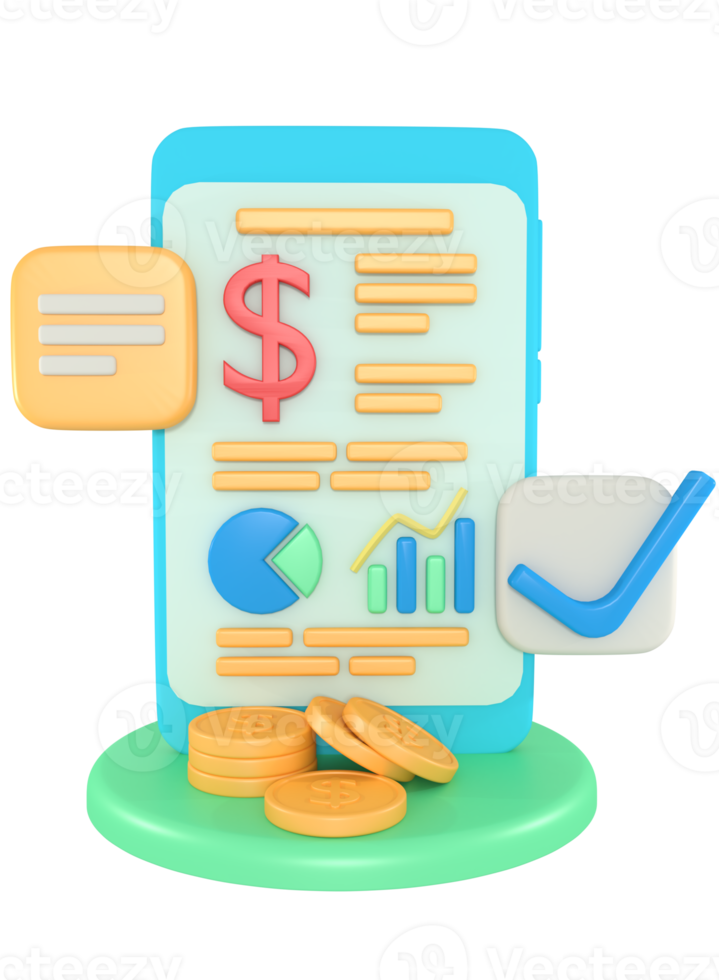 3d illustration of business financial growth report on phone png