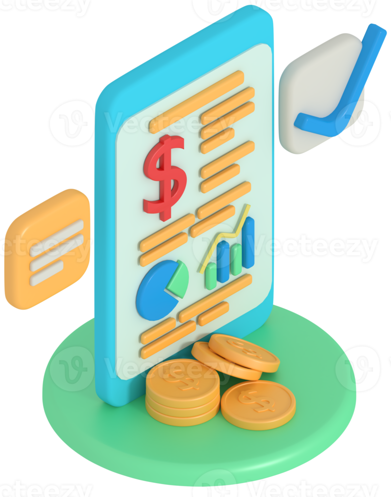 3d illustration of business financial growth report on phone png