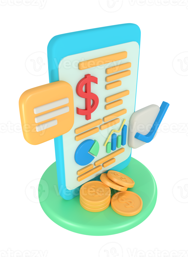 3d illustration of business financial growth report on phone png