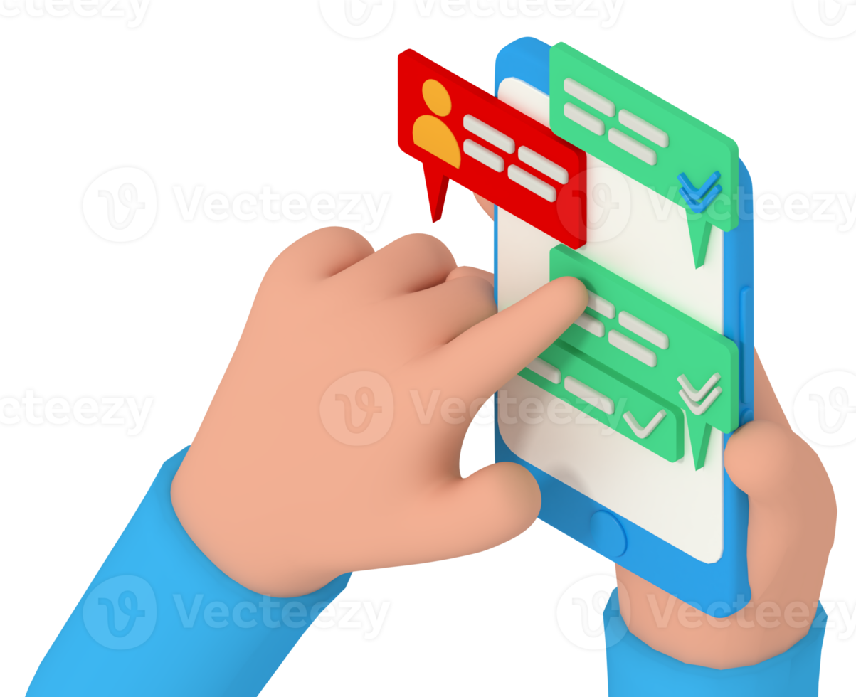 3d illustration of replying to chat on phone png