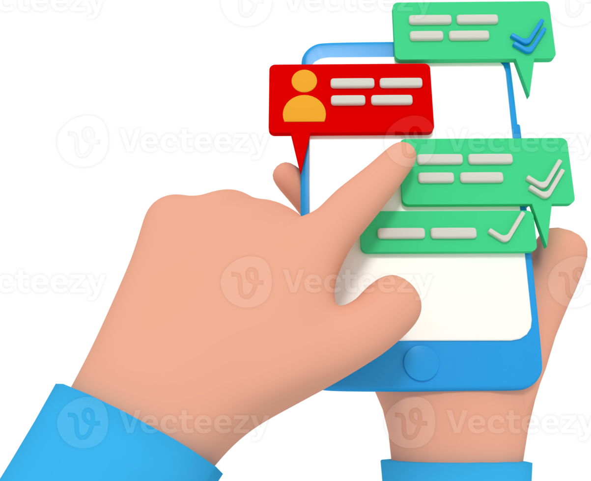 3d illustration of replying to chat on phone png