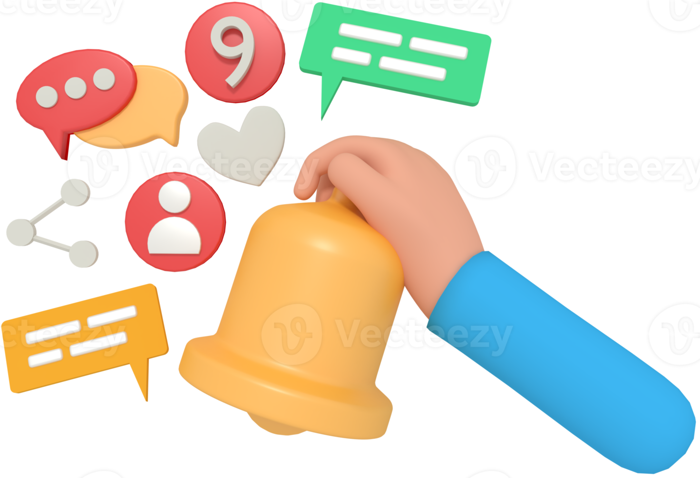 3d illustration of social media notification bell png
