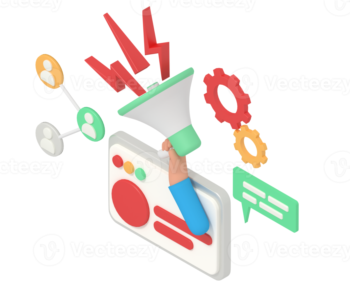 Illustration 3d du marketing numérique au téléphone png