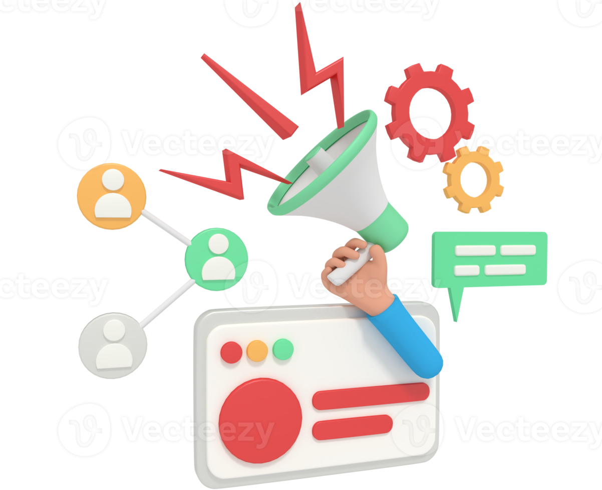 Illustration 3d du marketing numérique au téléphone png