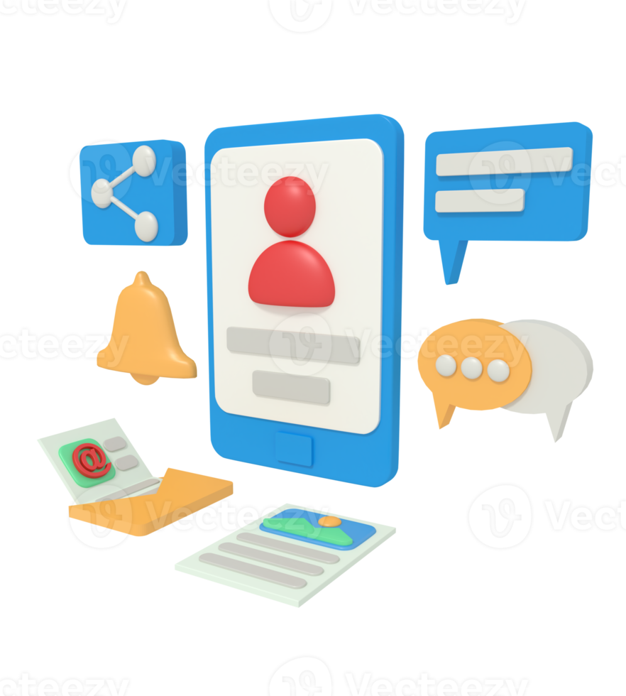 3d illustration of social media profile on smartphone png