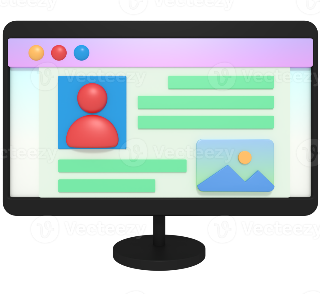 3d illustration of website profile display on computer png