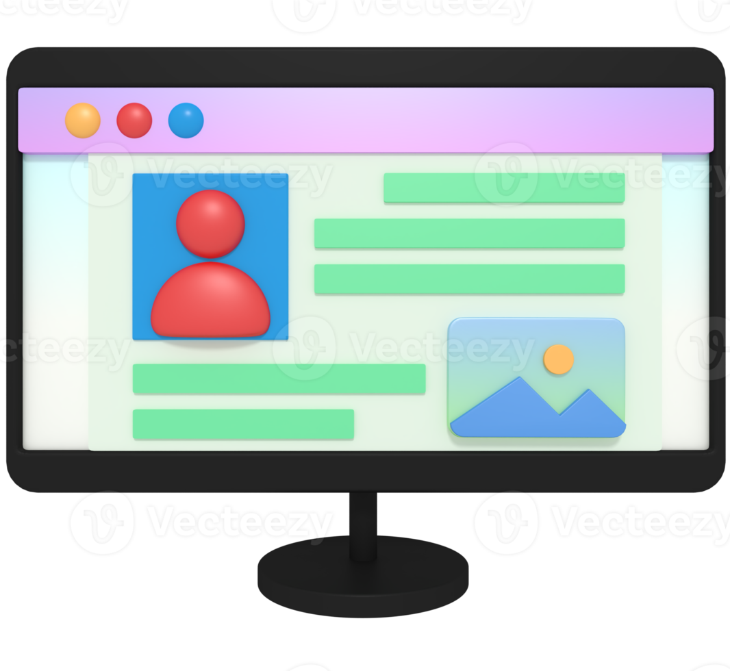 3D-Darstellung der Website-Profilanzeige auf dem Computer png