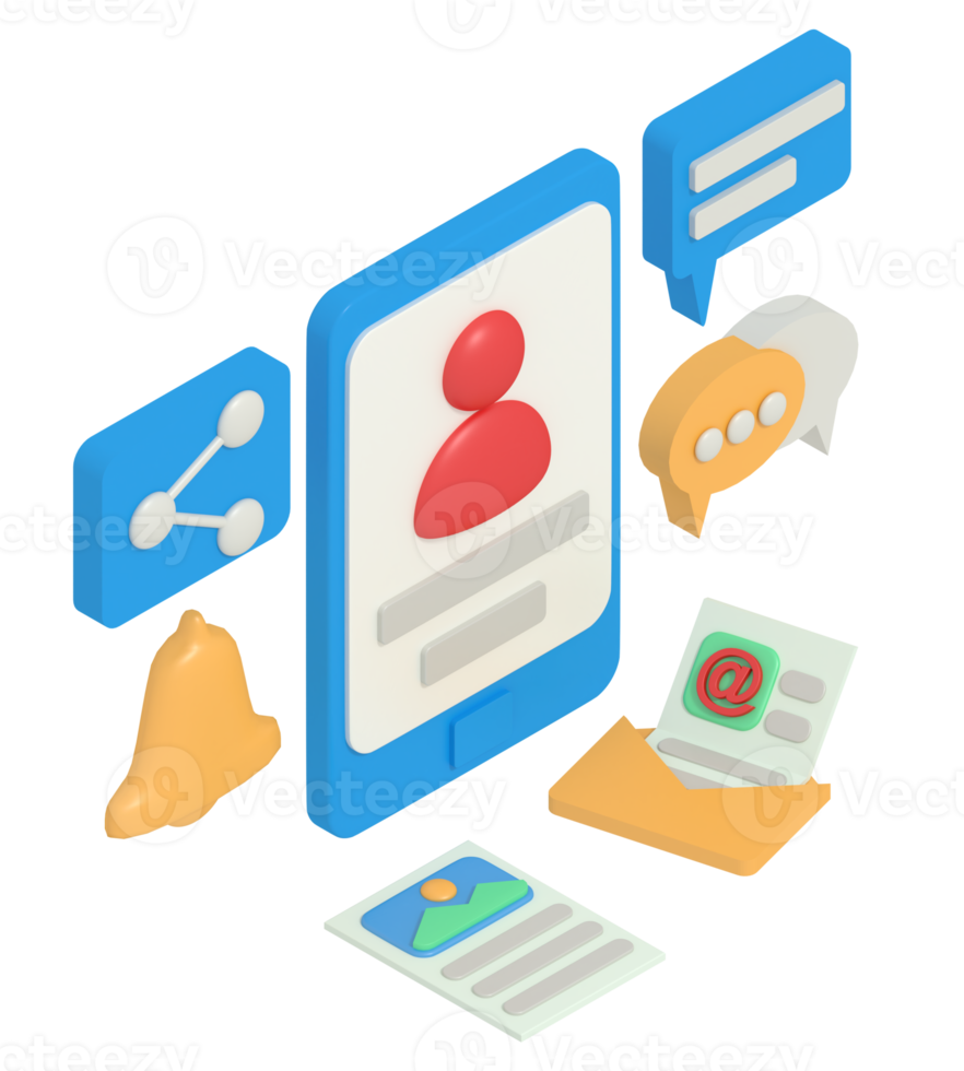 3d illustration of social media profile on smartphone png