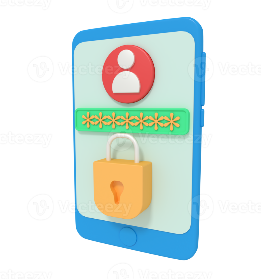 3d illustration of security padlock on smartphone png