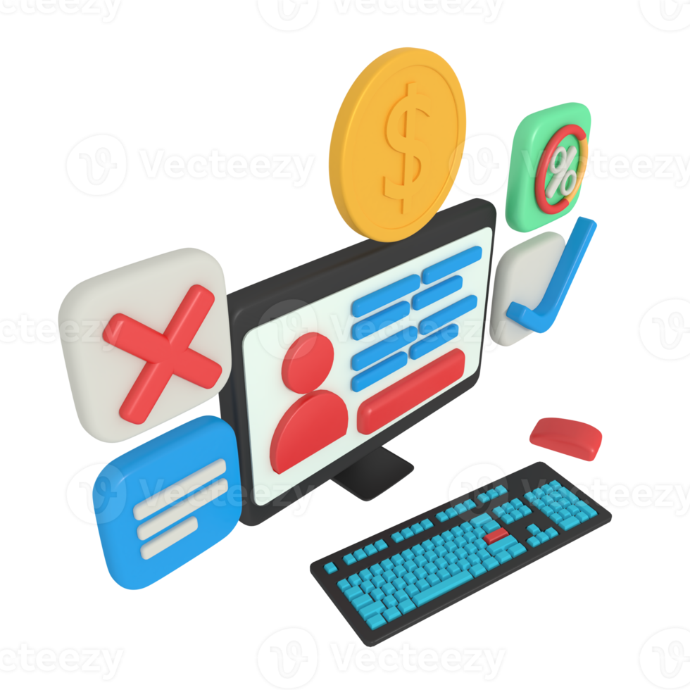 3d illustration of social media profile on computer png