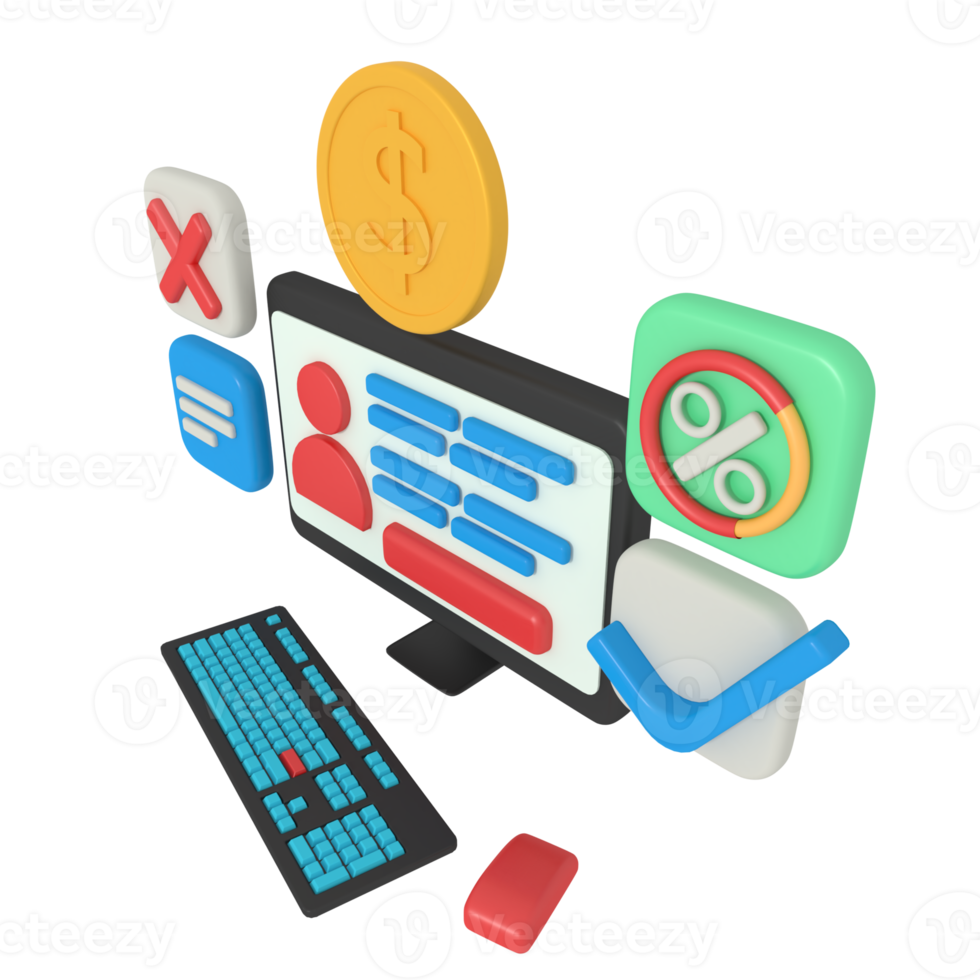 3d illustration of social media profile on computer png