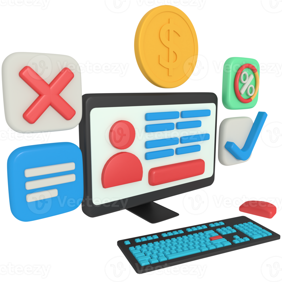 3d illustration of social media profile on computer png