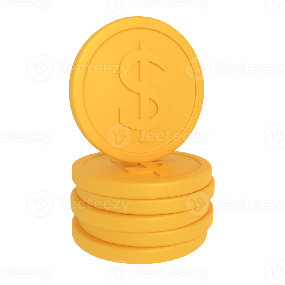 3d illustration about pile of dollar coins png