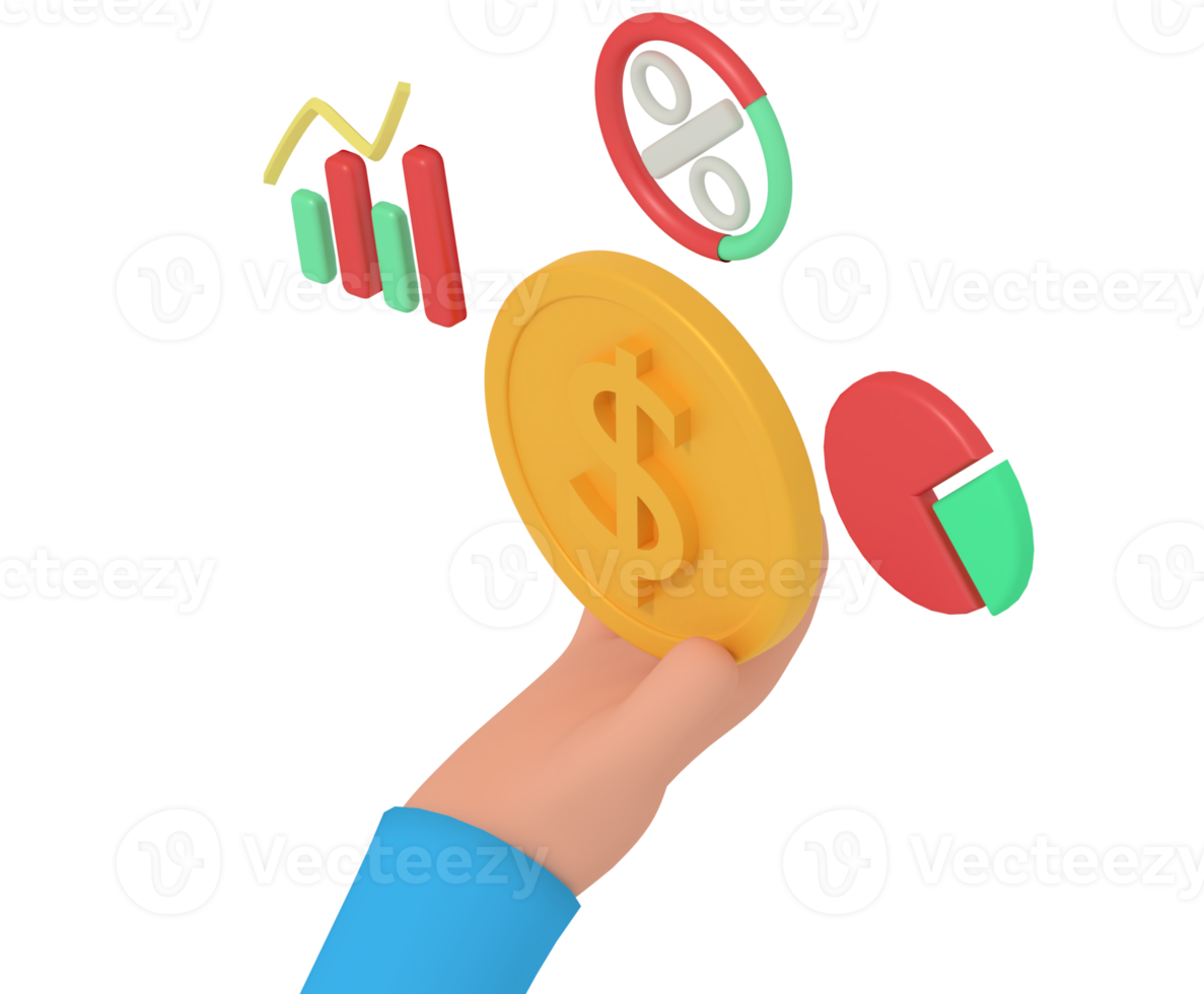3d illustration of dollar coin growth png