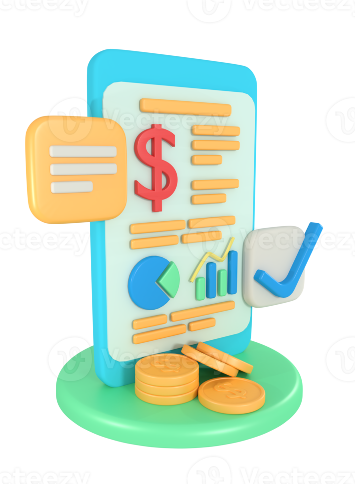 3d illustration of business financial growth report on phone png