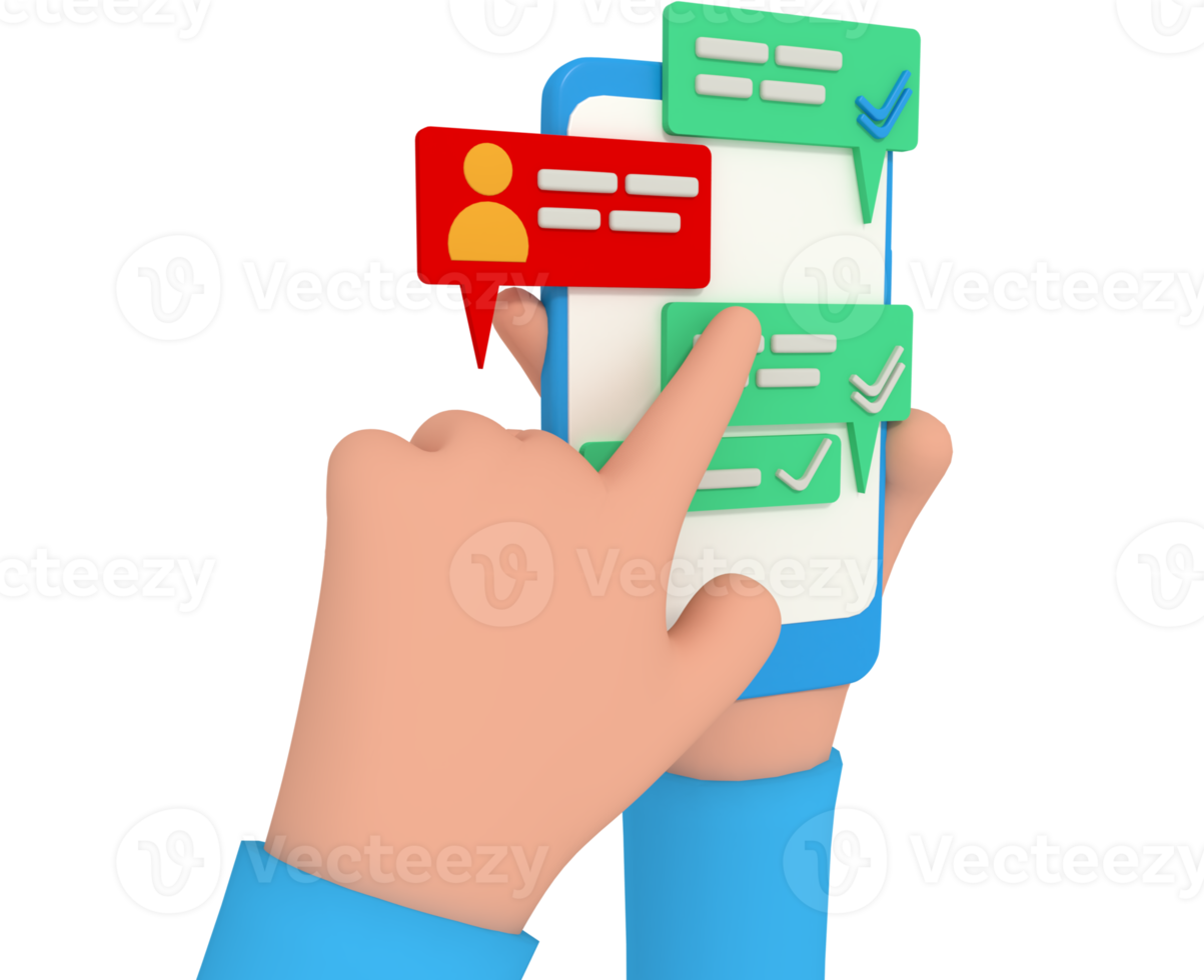 3d illustration of replying to chat on phone png