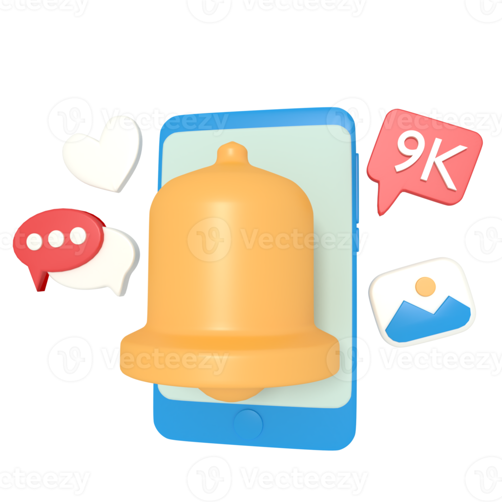 3d illustration of social media notification bell png
