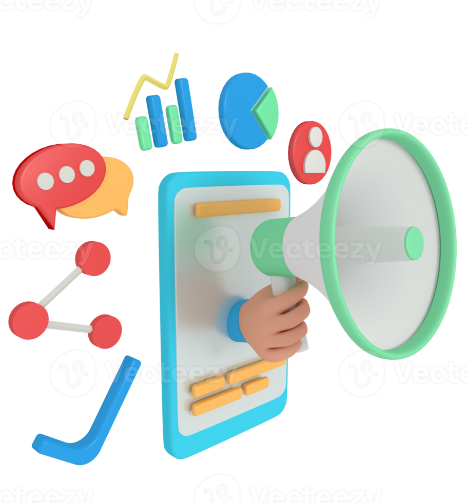 Illustration 3d du marketing numérique au téléphone png