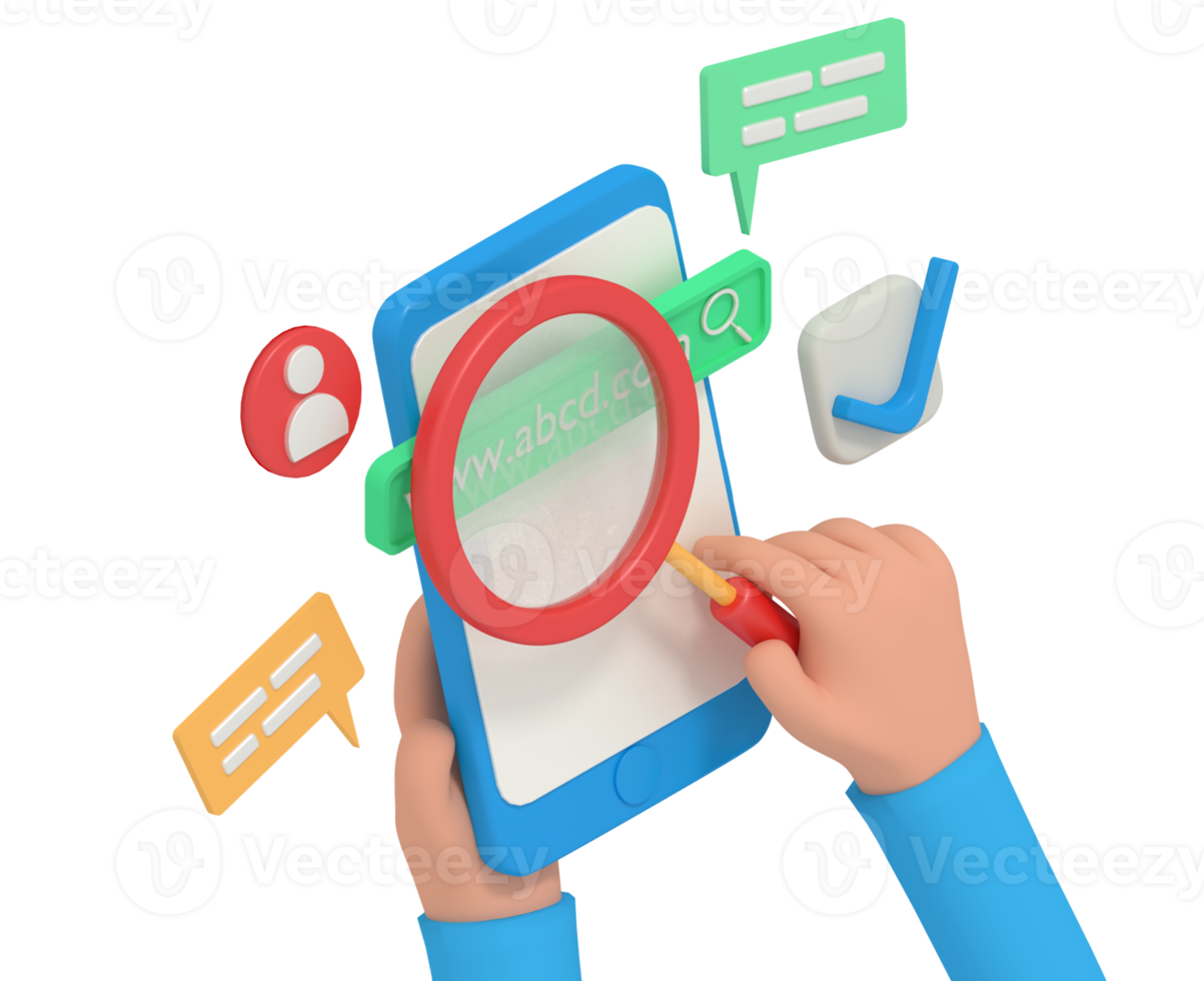 3d illustration of website address search on smartphone png