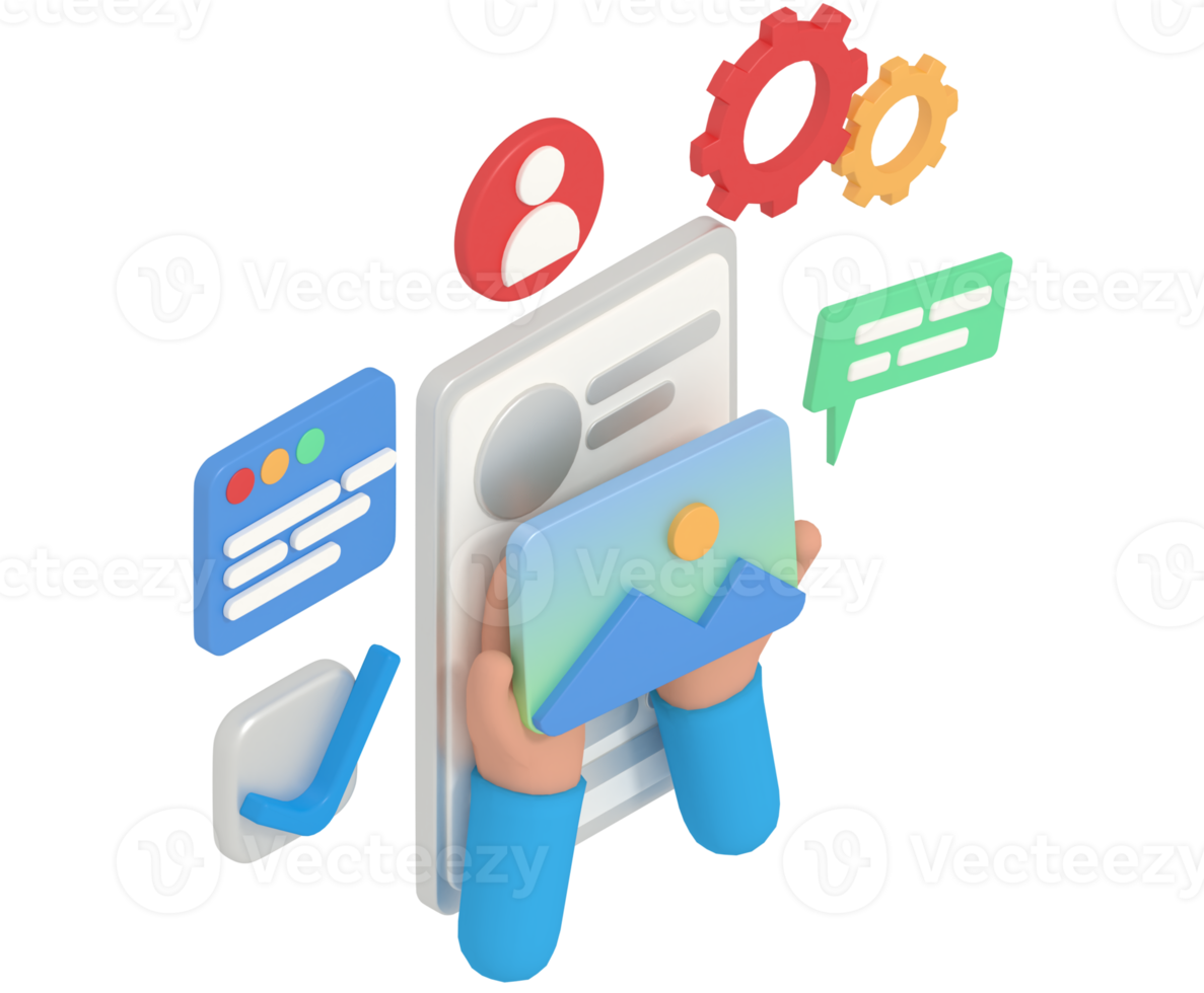 Illustration 3d de l'ajout d'une image sur la vue de conception de l'interface utilisateur png