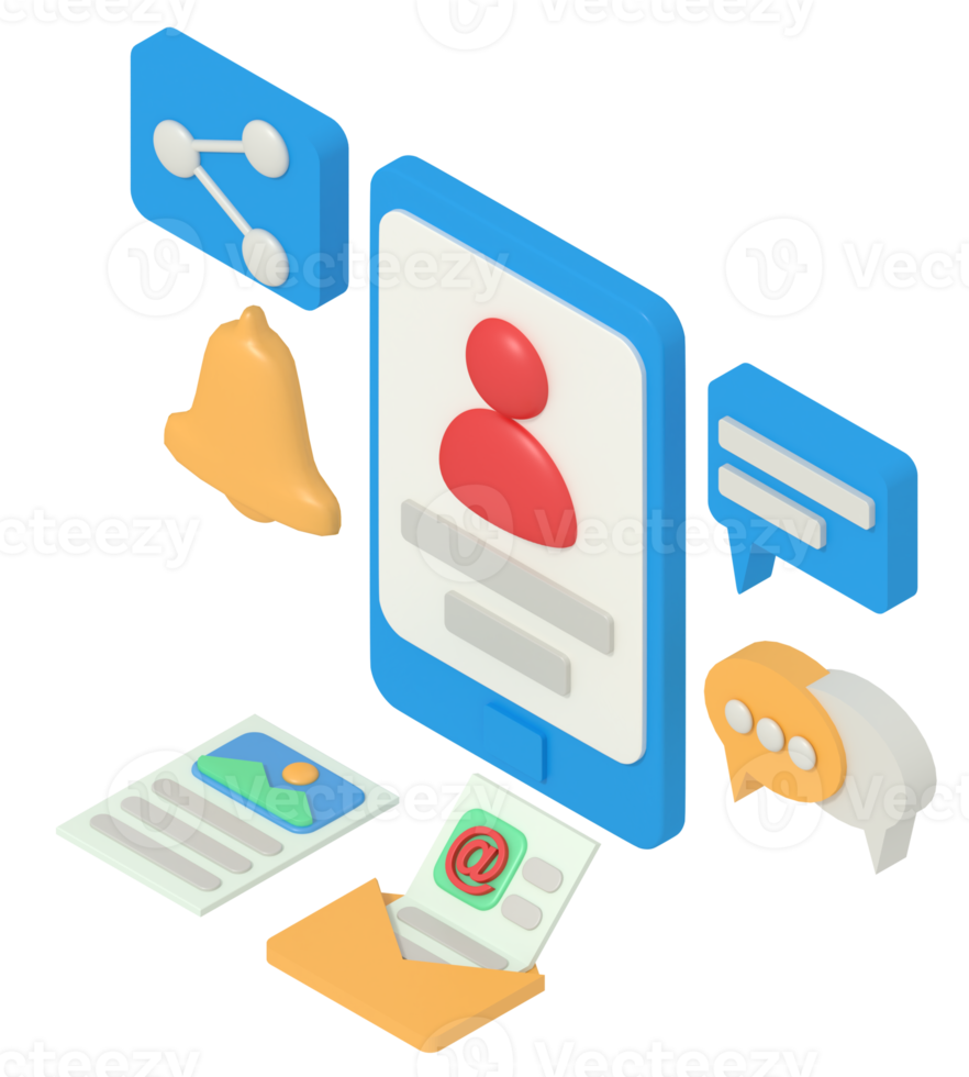 3d illustration of social media profile on smartphone png