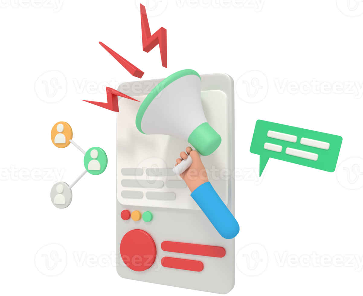 Illustration 3d du marketing numérique au téléphone png