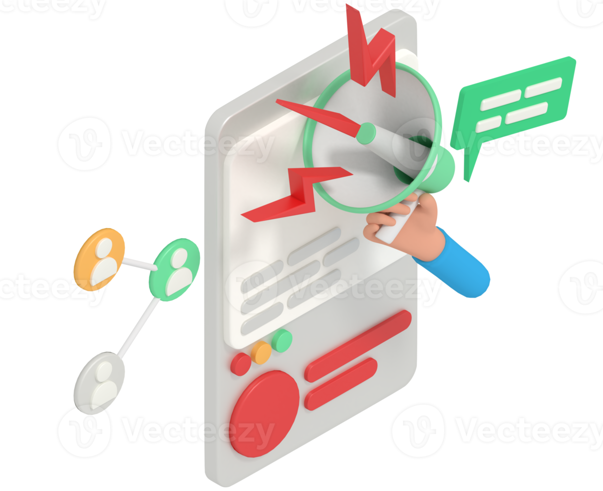 Illustration 3d du marketing numérique au téléphone png