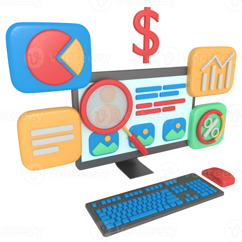 3d illustration of searching social media profiles on computer png