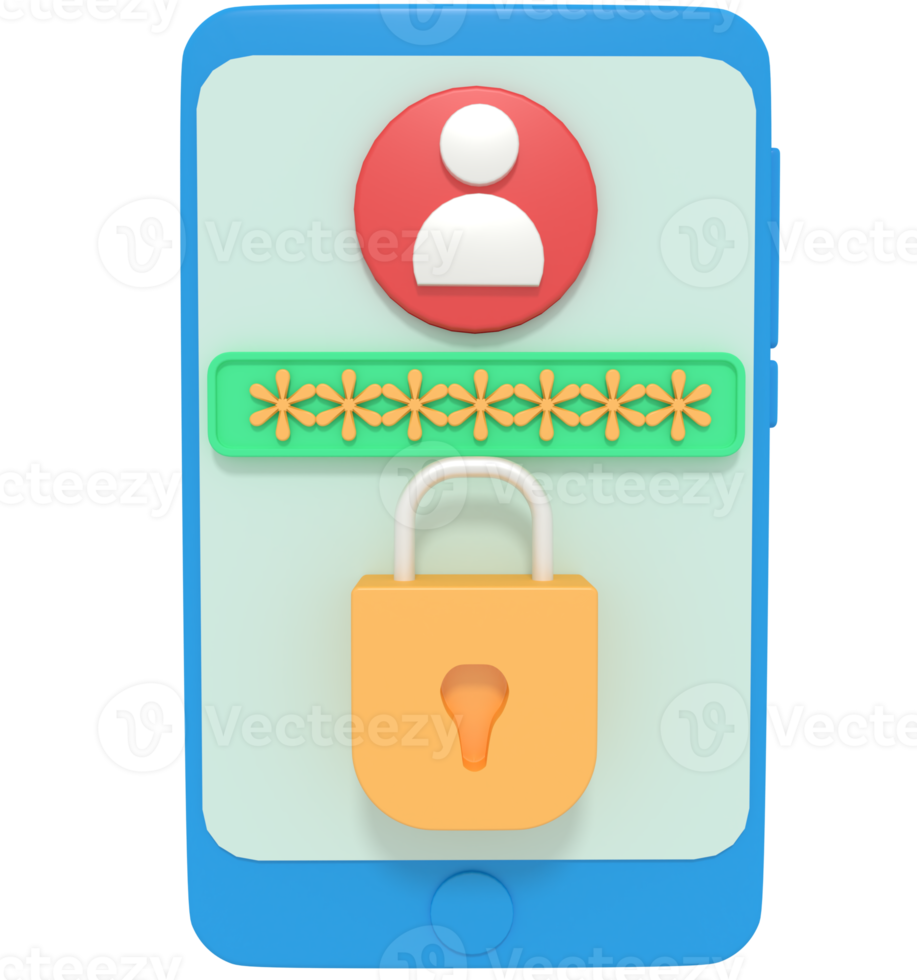 3d illustration of security padlock on smartphone png