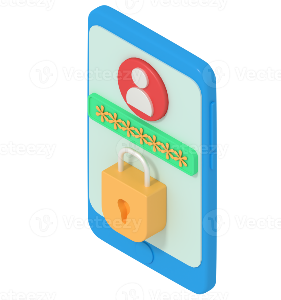 3d illustration of security padlock on smartphone png