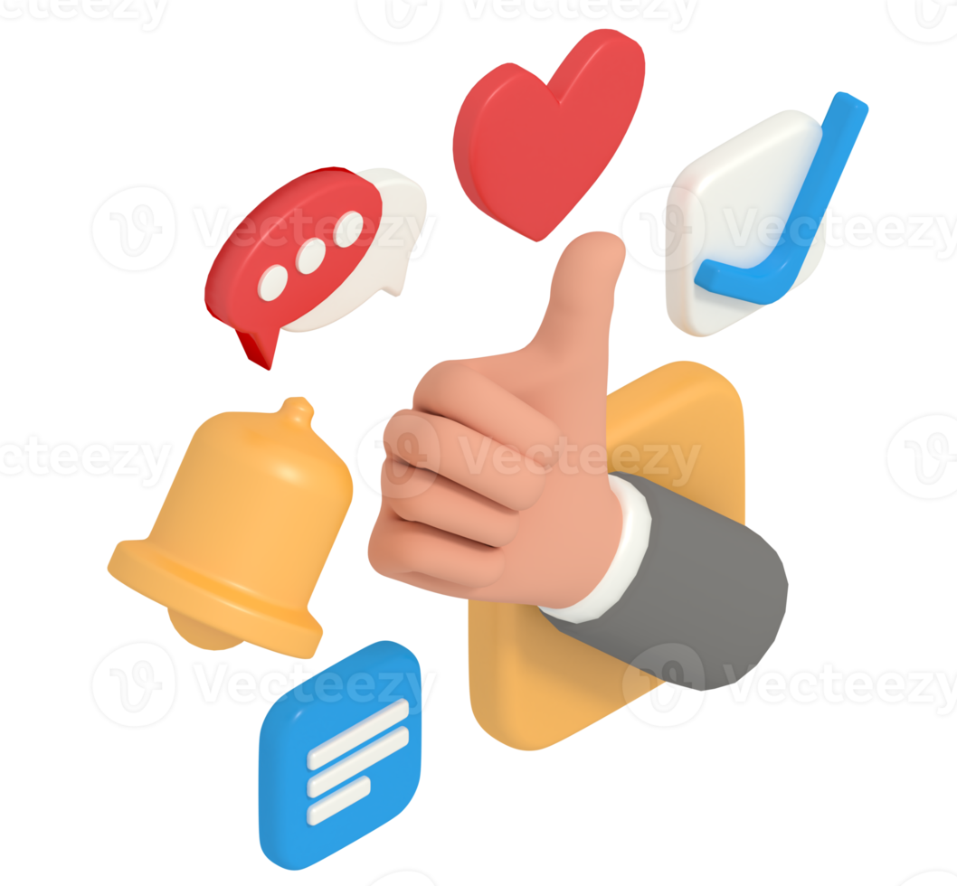 3d illustration of thumbs up comments and status on social media png