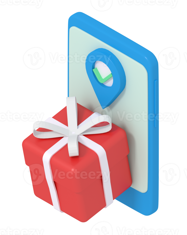 3d illustration of smartphone gift delivery location png
