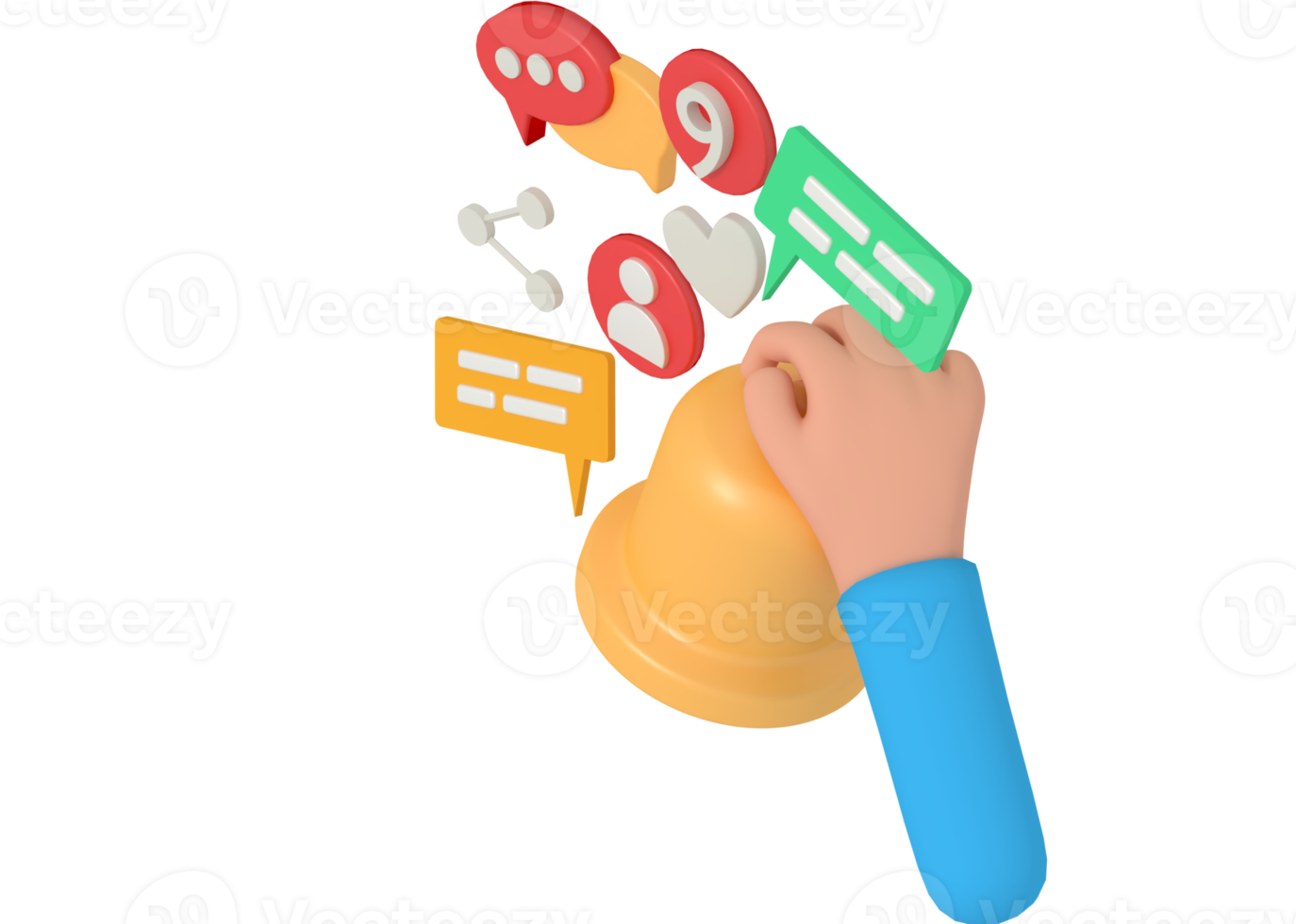 3d illustration of social media notification bell png
