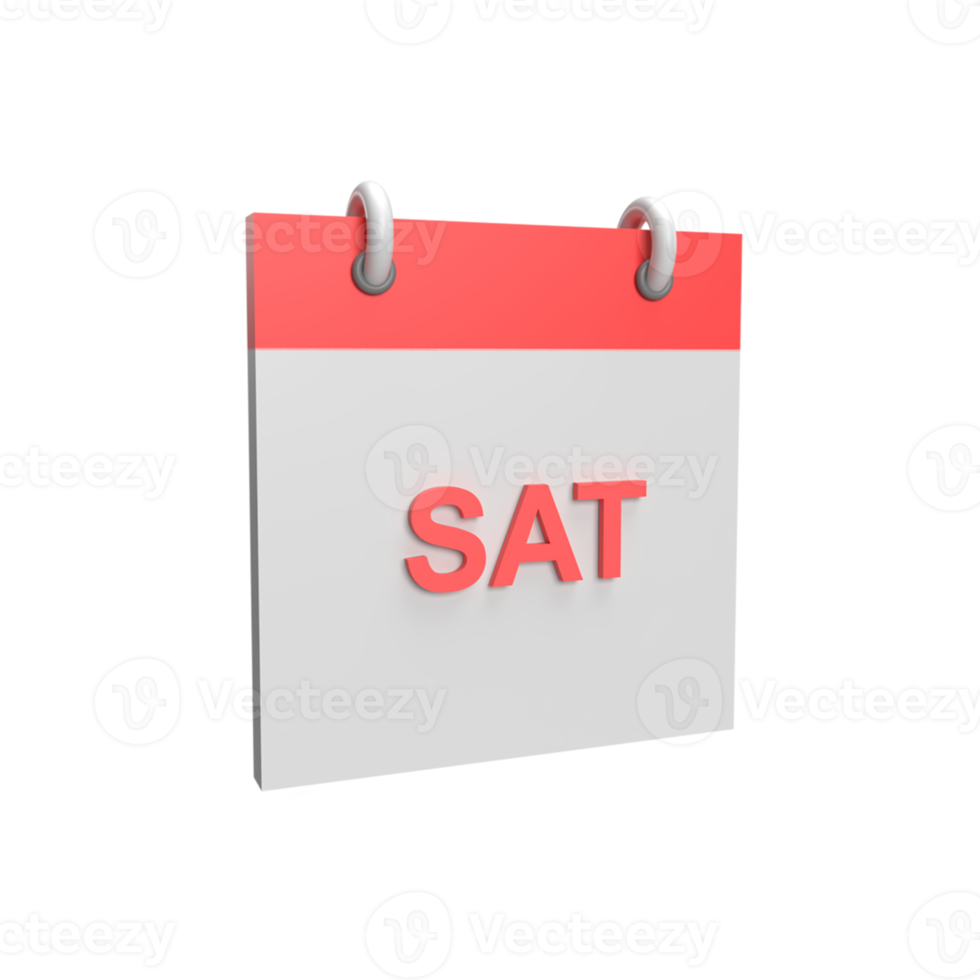 3D Saturday Calendar. Rendered object illustration png
