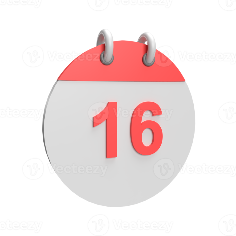 3D calendar date 16. Rendered object illustration png