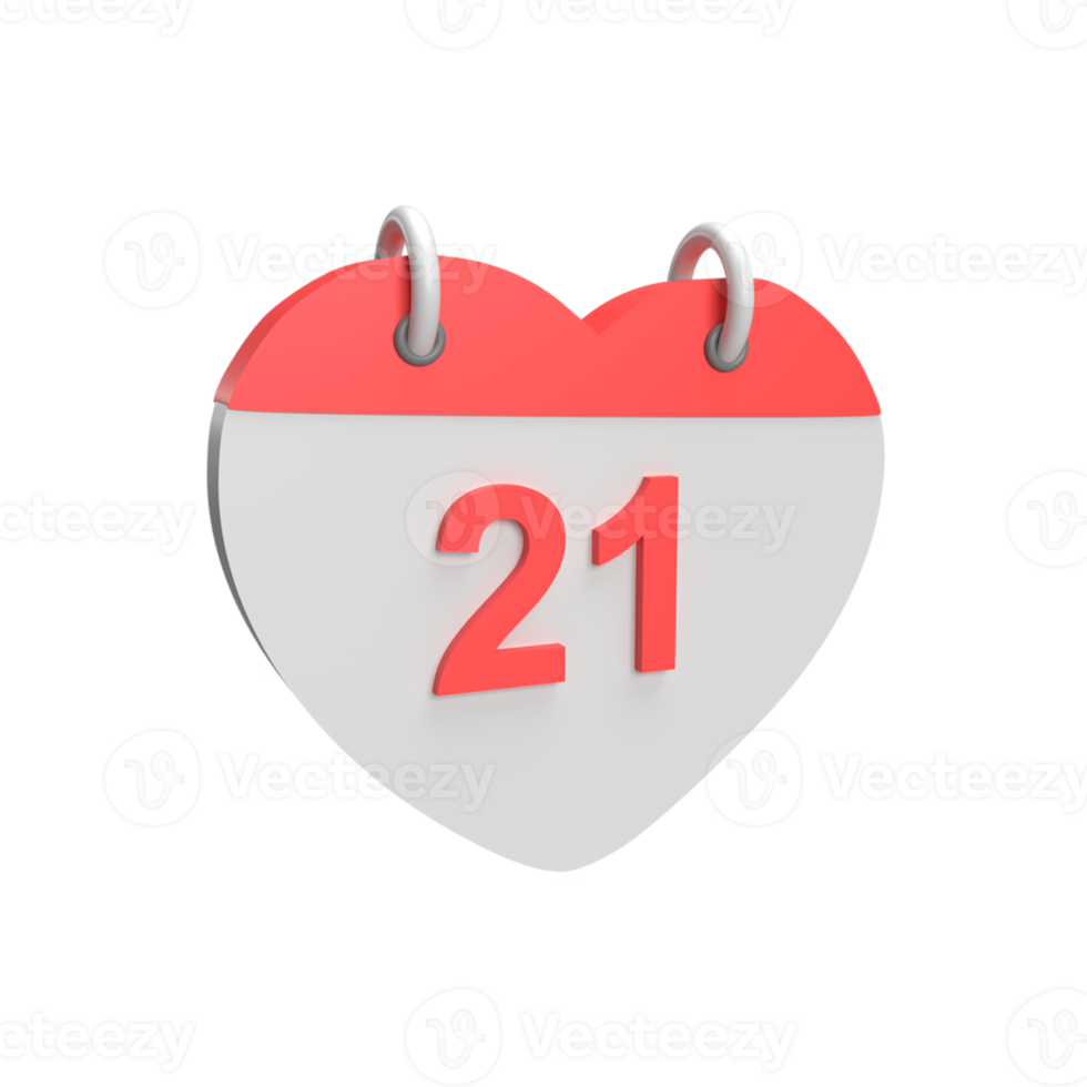 3D calendar date 21. Rendered object illustration png