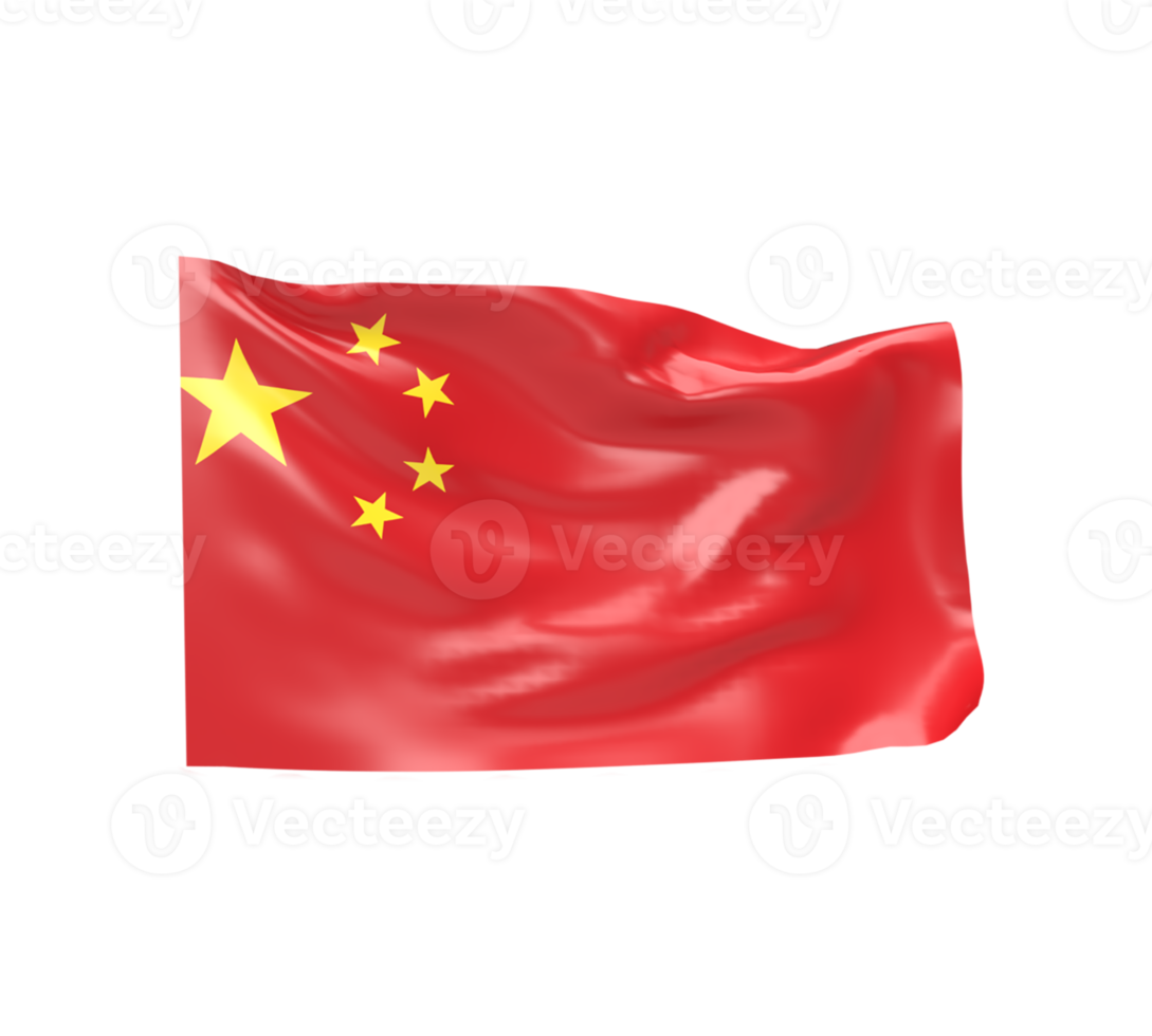 Waving flag of China. 3d render png