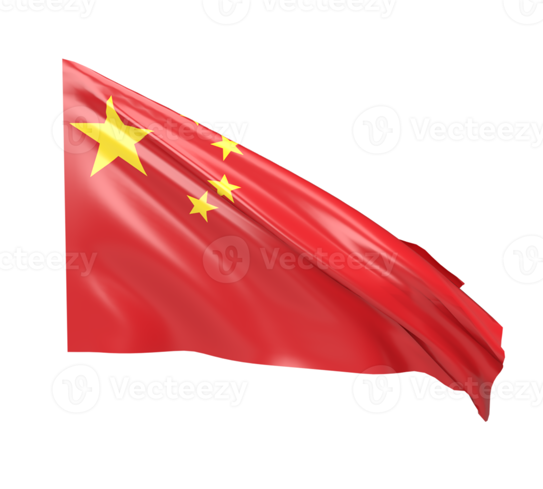 Waving flag of China. 3d render png