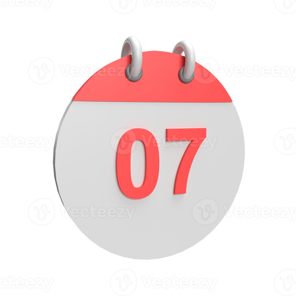 3D calendar date 7. Rendered object illustration png