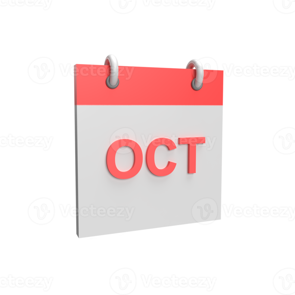 3D October Calendar. Rendered object illustration png