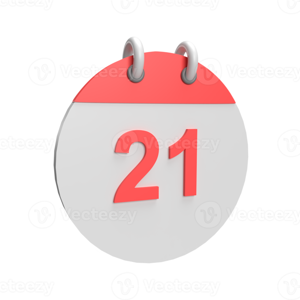 3D calendar date 21. Rendered object illustration png