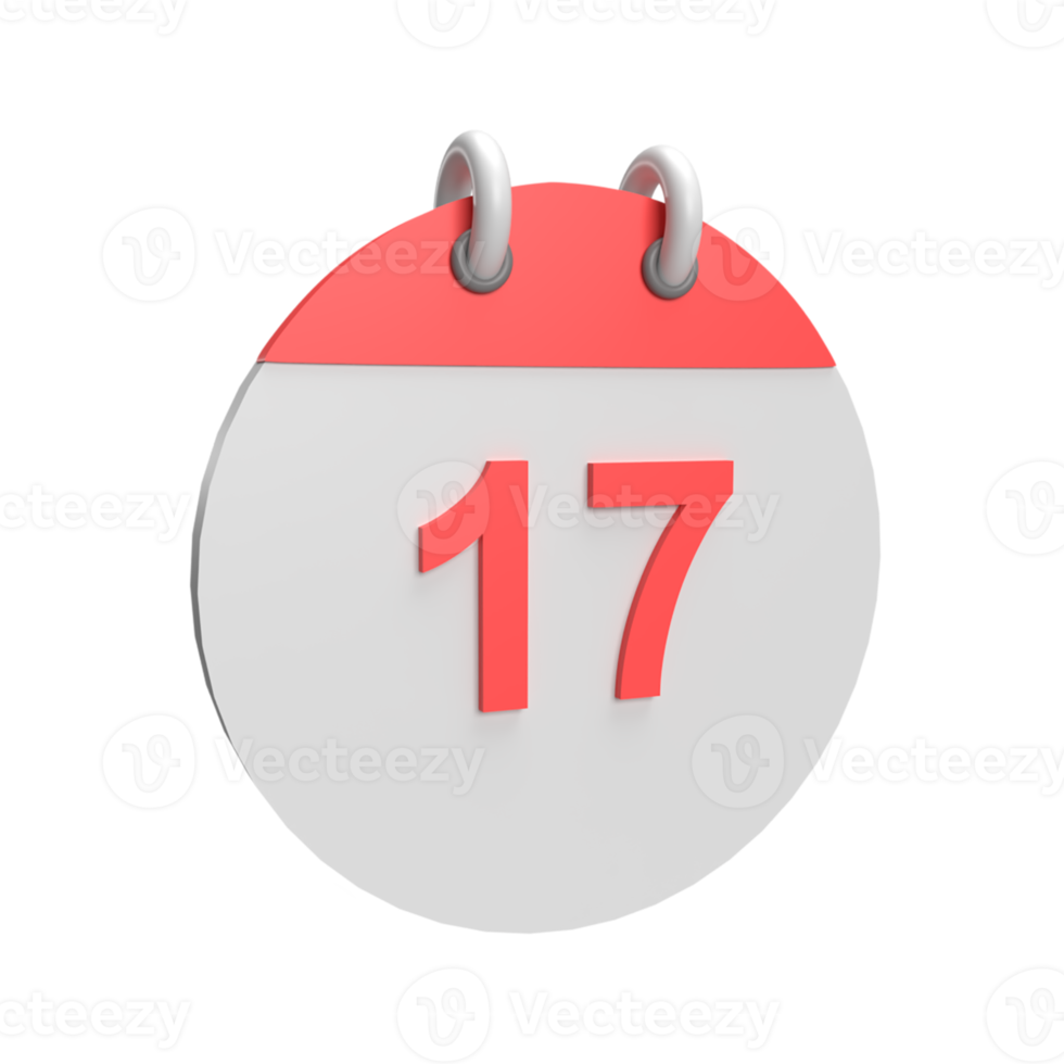 3D calendar date 17. Rendered object illustration png
