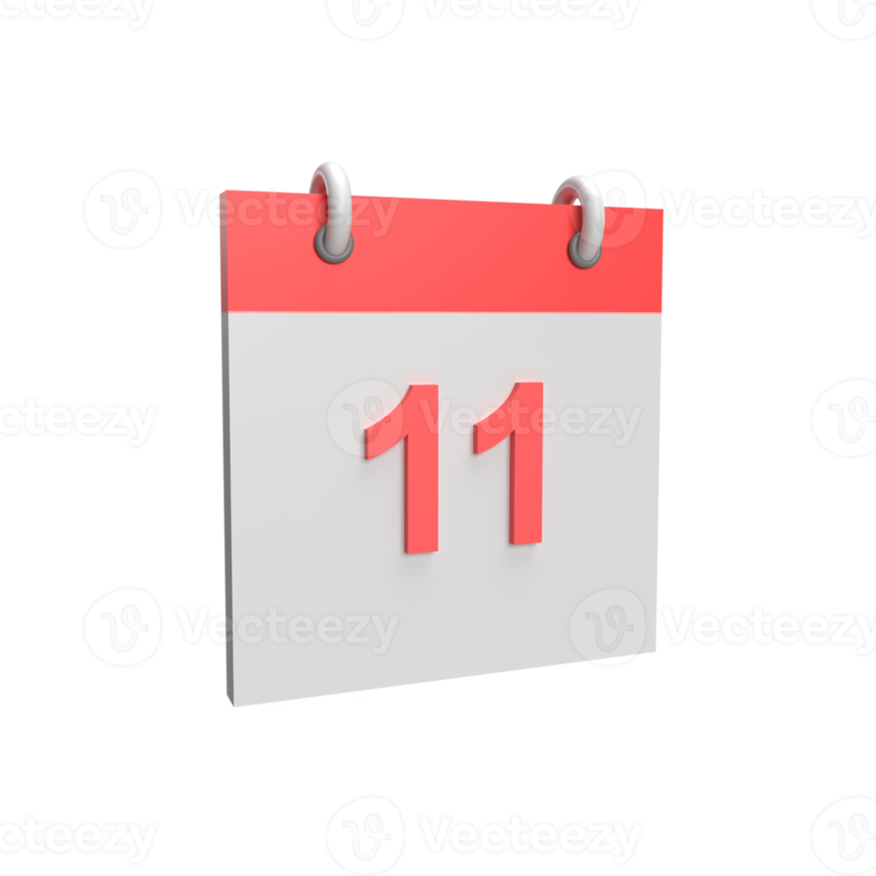 3D calendar date 11. Rendered object illustration png