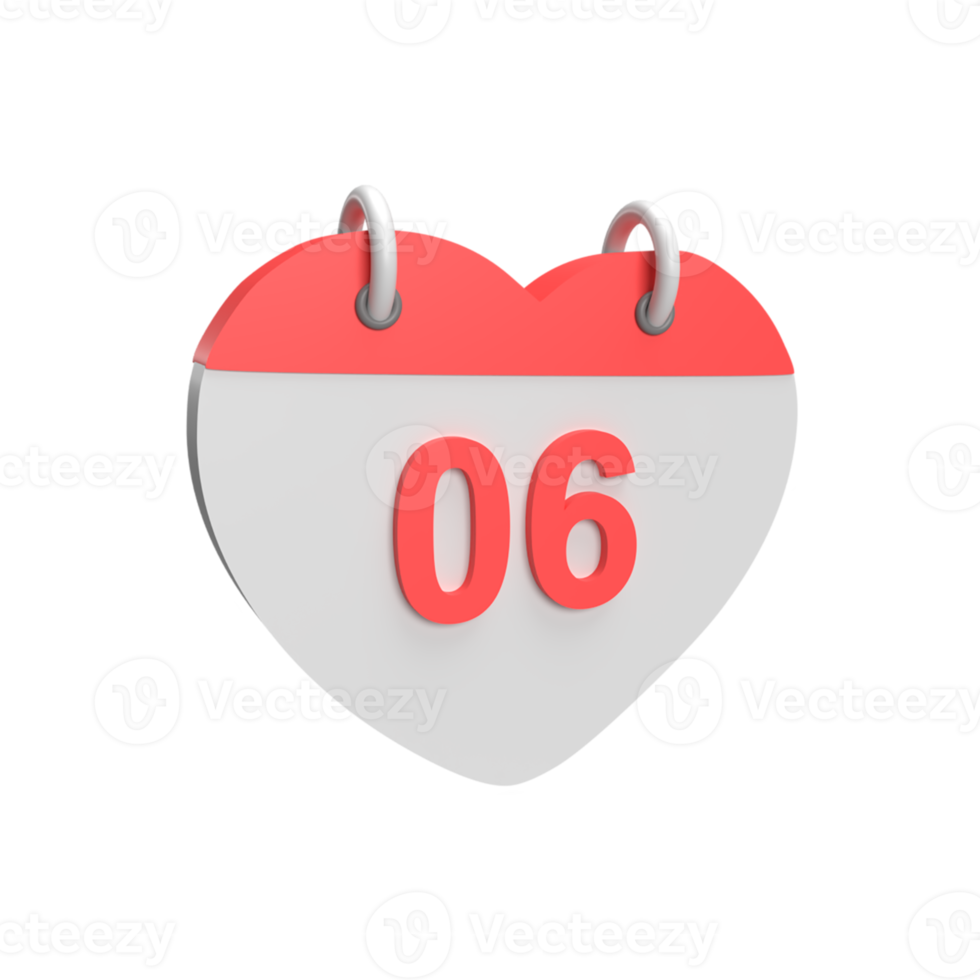 3D calendar date 06. Rendered object illustration png