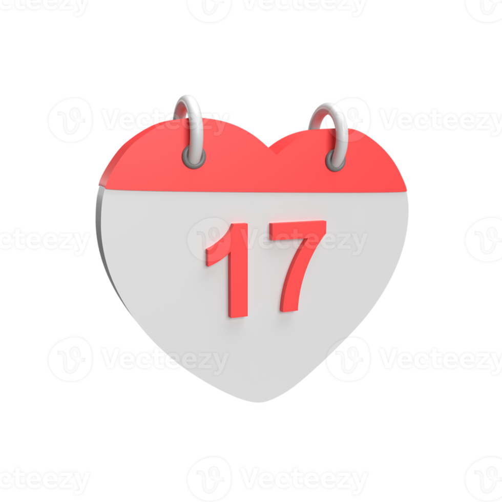 3D calendar date 17. Rendered object illustration png