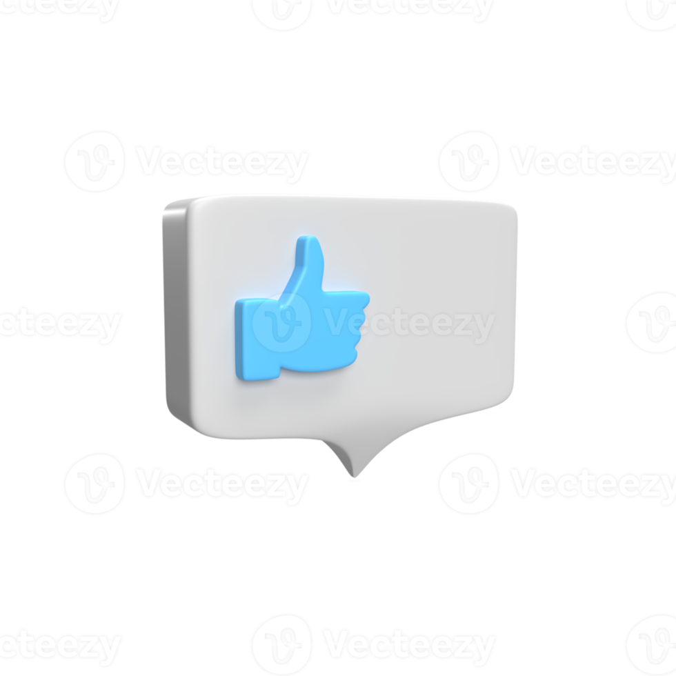 Bubble chat with Thumb like icon and symbol 3d. render object illustration png
